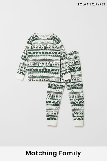 Polarn O Pyret Green Organic Christmas Reindeer Print Kids Pyjamas (Q77029) | £28