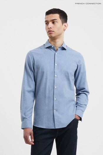 French Connection Blue Brushed Melange Long Sleeve Shirt (Q77032) | £45