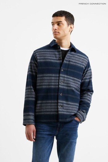 French Connection Blue Heavy Twill Stripe Long Sleeve Shirt (Q77035) | £50