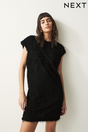 Black Mini Short Sleeve Textured Dress (Q77053) | £35