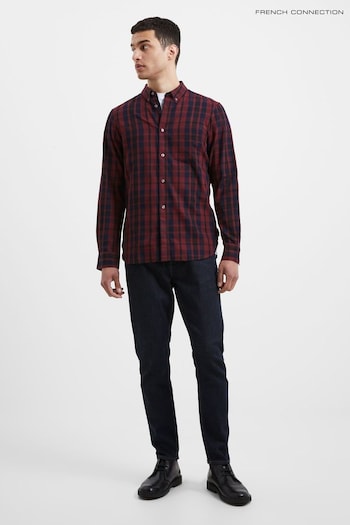 French Connection Red Bordeaux Mid Check Long Sleeve Shirt (Q77059) | £35