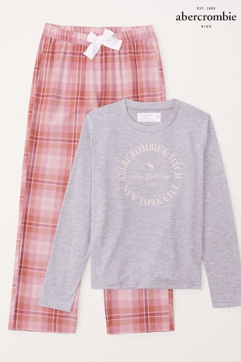 Abercrombie & Fitch Pink/Grey Flannel Pyjamas (Q77096) | £42