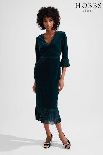 Hobbs Green Melodie Velvet Dress (Q77143) | £199