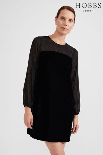 Hobbs Zariah Velvet Black Dress (Q77147) | £169