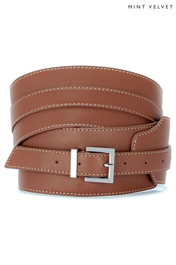 Mint Velvet Brown Leather Wide Belt (Q77169) | £59