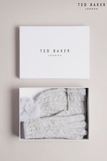 Ted Baker Grey Pom Pom Blue Hat And Glove Gift Set (Q77218) | £65