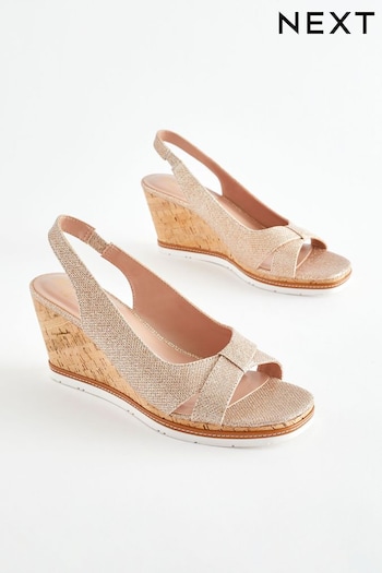 Shimmer Extra Wide Fit Forever Comfort® Bow Cork Wedges (Q77343) | £32