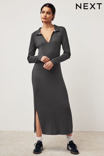 Charcoal Midi Ribbed Dress (Q77345) | £32