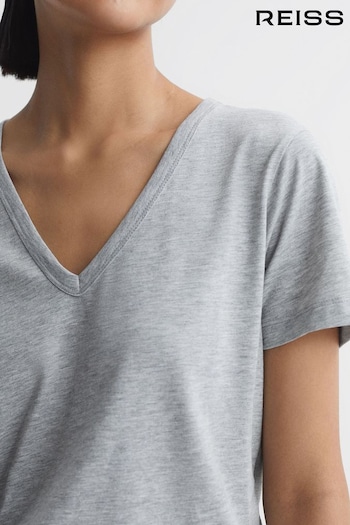 Reiss Grey Marl Bailey Cotton V-Neck T-Shirt (Q77396) | £28