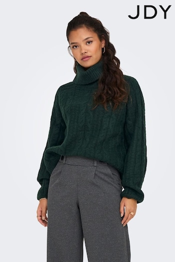 JDY Green Chunky Cable Knit Roll Neck Jumper (Q77413) | £36