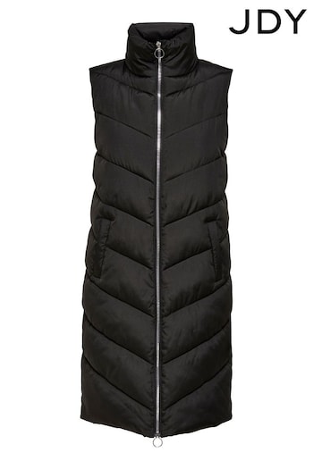 JDY Black Petite Longline Padded Quilted Gilet (Q77414) | £40