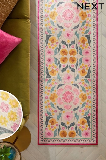 Pink Washable Bettie Floral Runner (Q77429) | £45 - £65