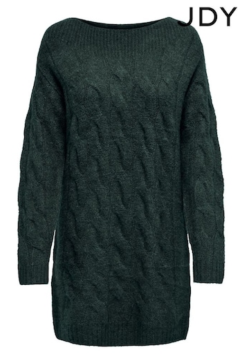 JDY Green Slash Neck Cable Knit Jumper Dress (Q77447) | £32