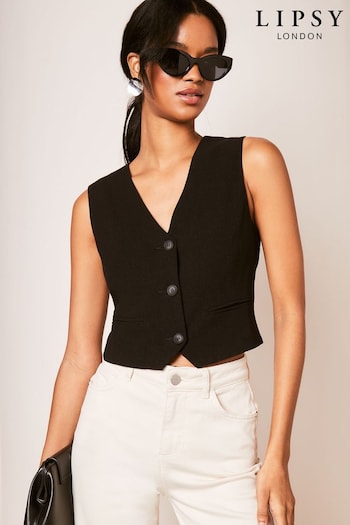 Lipsy Black Petite Waistcoat With A Touch Of Linen (Q77449) | £45
