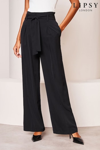 Lipsy Black Petite Belted Wide Leg Trousers (Q77457) | £45
