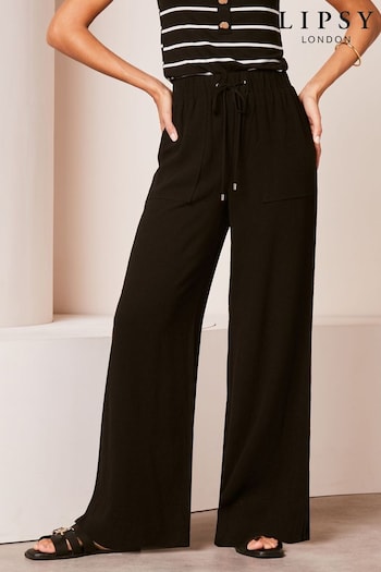 Lipsy Black Wide Leg joggers Trousers With A Touch of Linen (Q77476) | £34