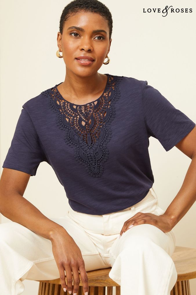 Shoulder lace t shirt cheap