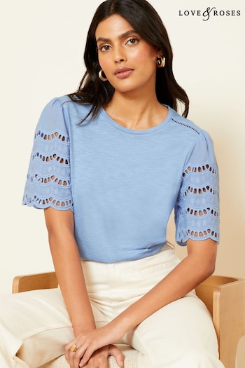 New In Clothing Pale Blue Broderie Short Sleeve Jersey T-Shirt (Q77554) | £26