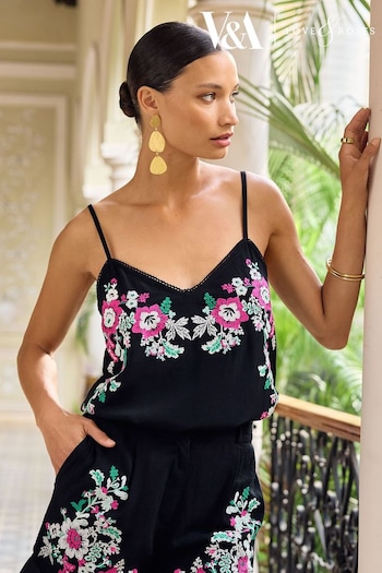 V&A | Love & Roses Black Embroidered Camisole (Q77605) | £30