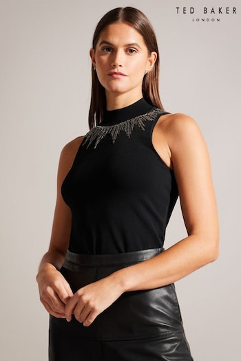 Ted Baker Larinaa Fitted Knit Black Vest With Embellishment (Q77608) | £110