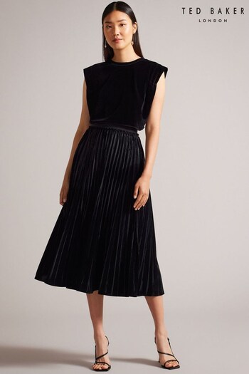 Ted Baker Black Pleated Skirt With Elasticated Waistband (Q77611) | £150