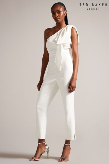 Ted Baker Cream Orliie One Shoulder Jumpsuit With Giant Bow Detail (Q77616) | £225