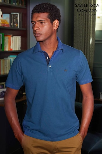 Savile Row Company Denim Blue Short Sleeve Polo Shirt (Q77618) | £40
