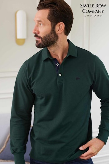 Savile Row Company Dark Green Long Sleeve Polo Shirt (Q77632) | £45