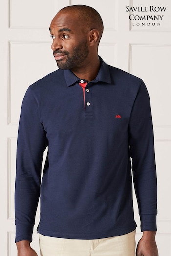 Savile Row Company Navy Blue Long Sleeve Classic Fit Polo Shirt (Q77633) | £45