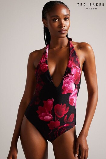 Ted Baker Wilada Pink Printed Plunge Swimsuit (Q77637) | £85