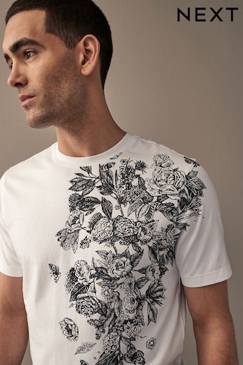 White Tattoo Floral Print Graphic T-Shirt (Q77642) | £18