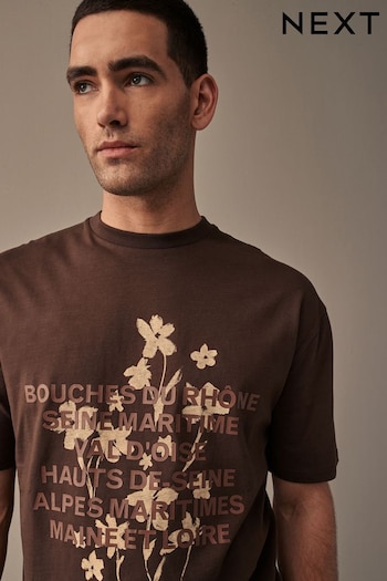 Brown Floral Relaxed Fit Floral Nature Graphic T-Shirt (Q77647) | £20