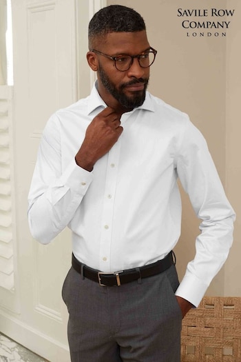 Savile Row Company Textured Classic Fit Single Cuff White Shirt (Q77671) | £55
