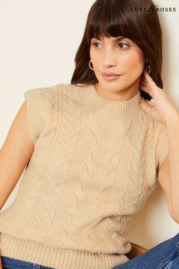 Make Up Bags Beige Cable Knitted Tank Top (Q77718) | £36