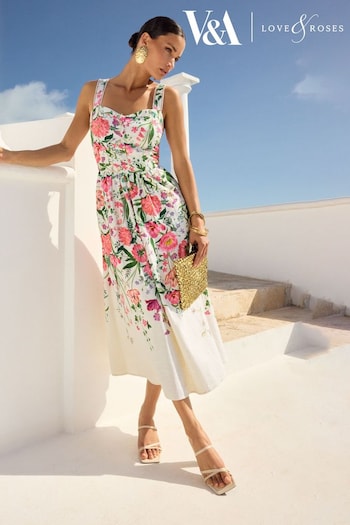 V&A | Gifts Under £30 Floral Petite Linen Blend Printed Cami Midi Dress (Q77729) | £70