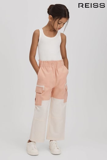 Reiss Pink Adalia Senior Colourblock Elasticated Cargo Jeans Pantaloncini (Q77739) | £45