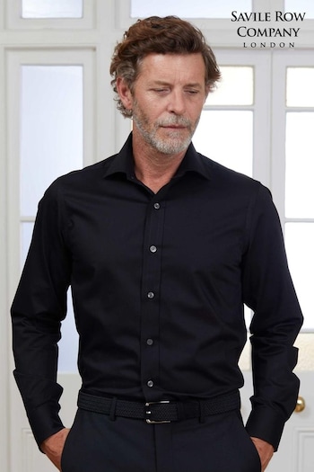 Savile Row Company Fine Twill Slim Single Cuff Formal Black Shirt (Q77756) | £55