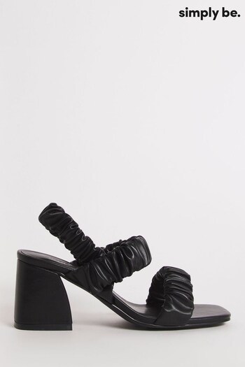 Simply Be Extra Wide Fit Stretch Ruched Block Heel Black Sandals Pre-owned (Q77785) | £35