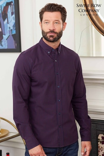 Savile Row Company Purple Gingham Check Casual Oxford Shirt (Q77790) | £50