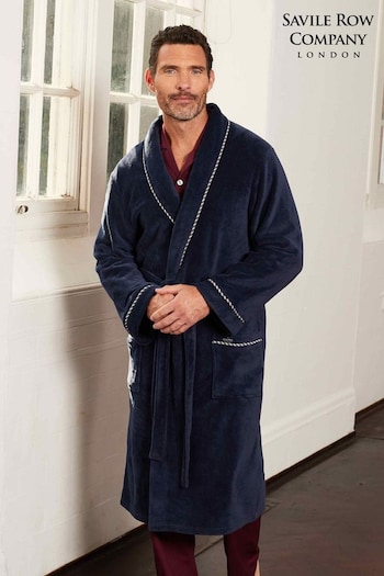 Savile Row Company Blue Fleece Dressing Gown With Piping (Q77802) | £50