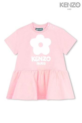 KENZO KIDS Baby Pink Flower Logo Print Short Sleeve Dress (Q77901) | £86.50 - £96.50
