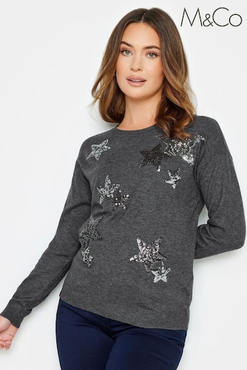 M&Co Grey Petite All-Over Star Jumper (Q77913) | £34
