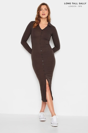 Long Tall Sally Brown Long Sleeve Ribbed Split Front Dress (Q77919) | £34