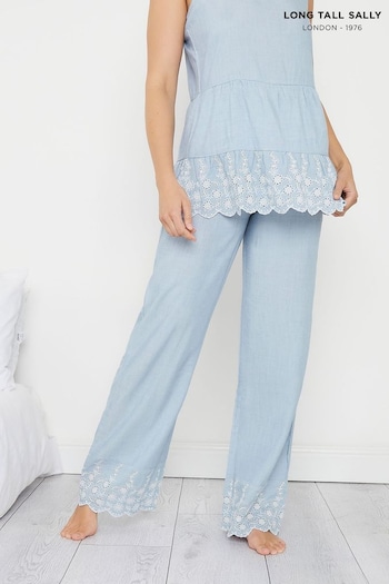 Long Tall Sally Blue Broderie Detail Wide Leg Pyjamas Joggers (Q77970) | £29