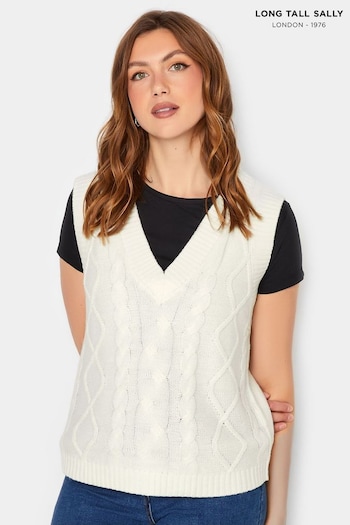 Long Tall Sally White Cable Knit Sweater Vest (Q77985) | £26