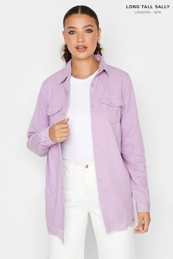 Long Tall Sally Purple Distressed Twill Hem Shirt (Q78009) | £36
