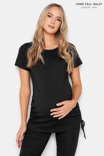Long Tall Sally Black Maternity Drawstring Ruched T-Shirt (Q78030) | £20