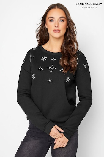 Long Tall Sally Black Embellished Sweatshirt (Q78035) | £31