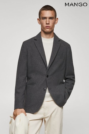Mango Slim Fit Grey Flecked Wool Blazer (Q78081) | £140