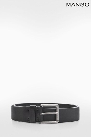 Mango Black Leather Belt With Square Buckle (Q78082) | £36